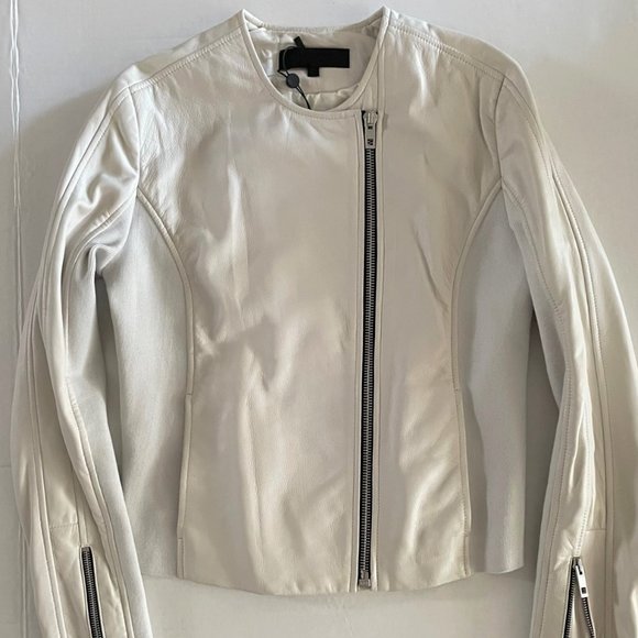 Rag & Bone Harrison Ivory Stretch Panel Leather Jacket - Picture 2 of 14